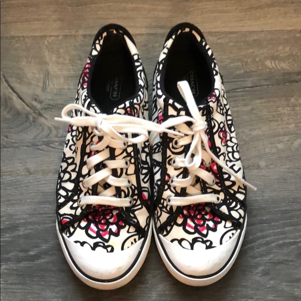 Coach Barrett floral black and white sneakers 9